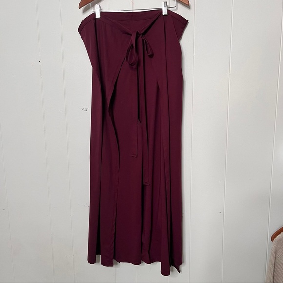Pants - Wrap Pants Jersey Knit Tie Waist Wide Leg Maroon Women's Size XL